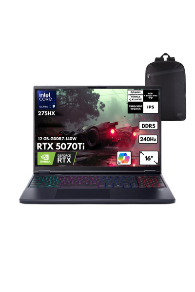 ACER Predator Helios Neo16 AI U9-275HX 32GB 2TB RTX5070Ti 16" Freedos+S.Çanta...