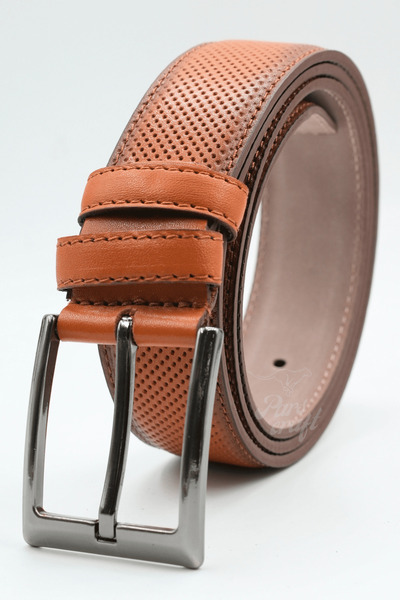 Parscraft Genuine Leather Men's Belt 3.5 cm Needle Pattern Classic Leather Belt