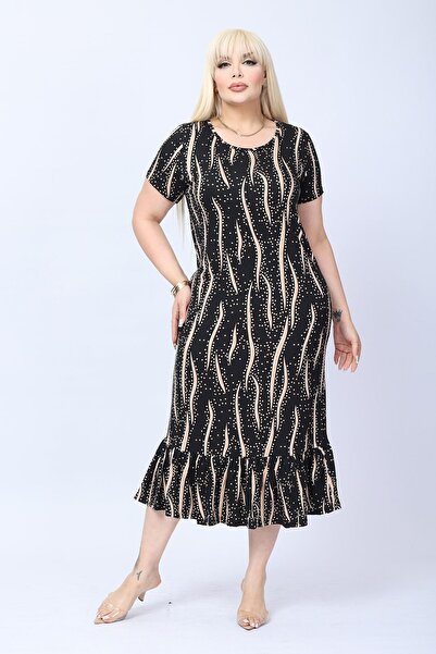 modayız Plus Size Short Sleeve Soft Textured Stretchy Summer Viscose Dress 46...
