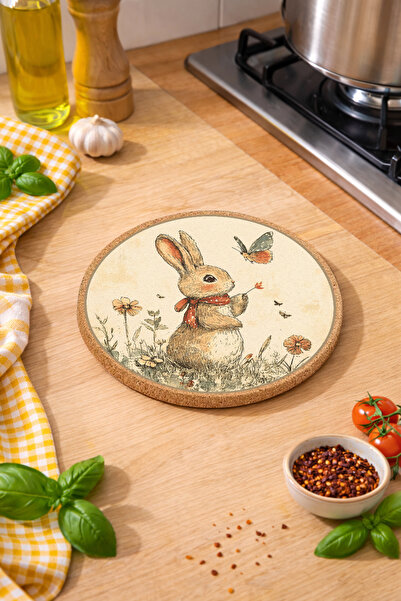 Cute Rabbit Mushroom Finishing Cookware Pan Coaster 19cm Diameter 1cm Thick