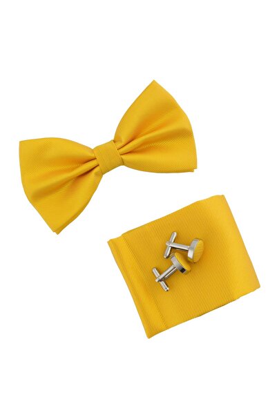 ButicCochet Set din 3 piese, papion, butoni și batistă, pentru bărbați, Galbe...