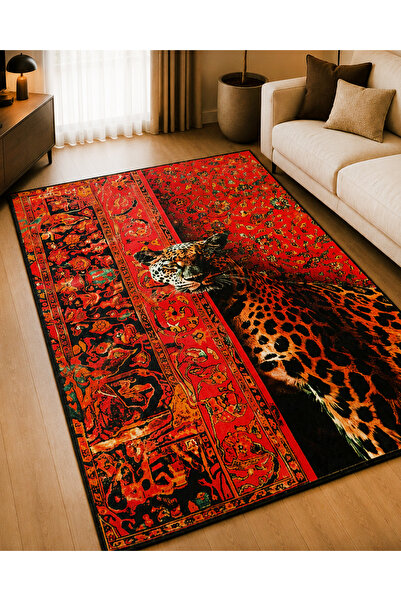 Weblonya Leopar Desenli Halı Duvar Halısı 120 cm x 180 cm 5901