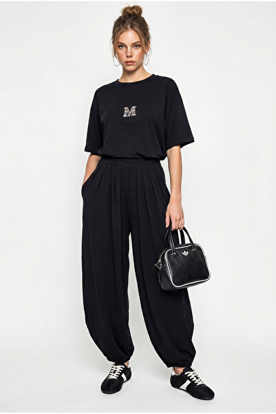 Bianco Lucci Women's Stone Embroidered Oversize T-Shirt Pocket Detailed Pleat...