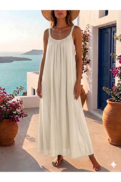AYASOFYA OTANTIK Rochie de damă italiană, bej, cu bretele, căptușită, 100% vi...