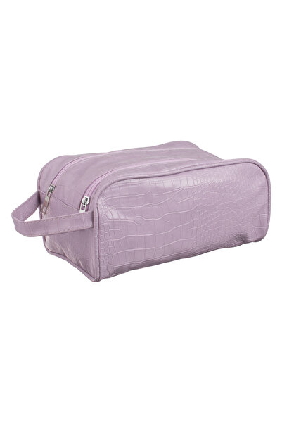 Zumzeria Purple Croco Zipper Pouch with Handle 27x15x14cm