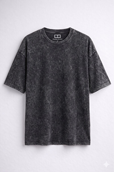 Patch Detail Acid Wash Oversize Unisex T-Shirt