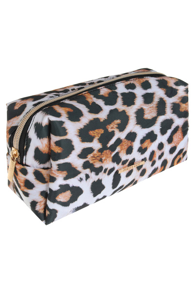 Zumzeria Ecru Cosmetic Bag with Leopard Pattern & Metallic Element 18x7x11cm