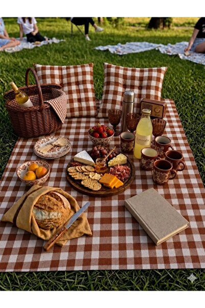 SUNDOKU HOME Pötikare Desenli Piknik Seti 2 Adet 40x40 cm Minder + 160X160 cm...