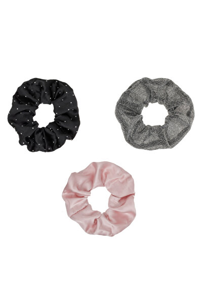 Zumzeria Elastice de păr din satin roz și negru cu lurex negru și strasuri pe...