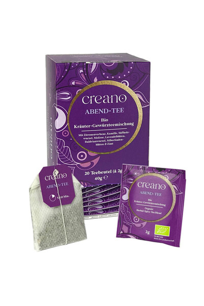 Creano Organic Tea Evening Tea, 20 sachets, herbal and cinnamon flavor, caffe...