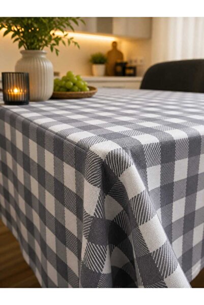 ÖZDAĞ HOME CONCEPT 150X150 cm Gray White Gingham Tablecloth Seamless Fabric S...