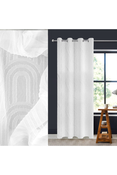 Zumzeria White Decorative Curtain with Relief Rainbow Pattern & Rings 140x260cm