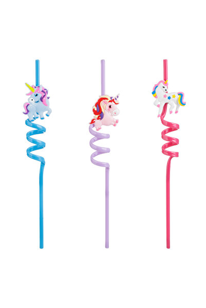 OEM Reusable Twisted Plastic Straws Unicorns Ø6x270mm - 3pcs
