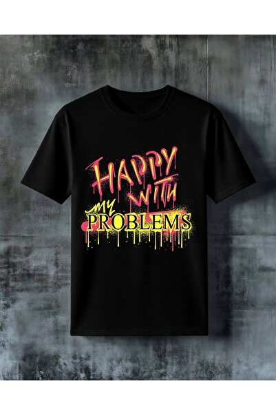 COMVİCHO Happy with Problems Graffiti Printed Oversize T-Shirt