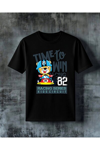 COMVİCHO Time to Win Racing Kids Printed Oversize T-Shirt