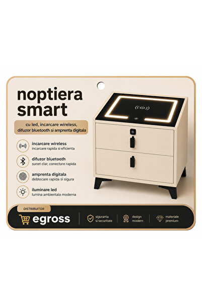 EGROSS Noptieră inteligentă cu LED, încărcare wireless, difuzor Bluetooth, – ...