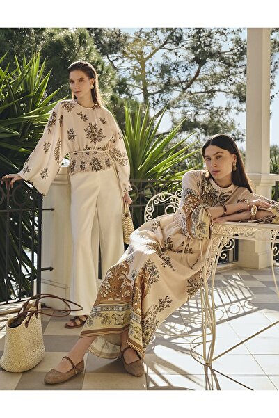 Kayra Gipe Stitched Patterned Viscose Blouse Cream