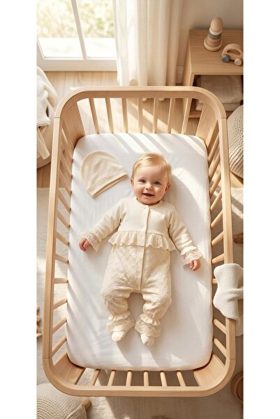 Bebila Baby Baby Girl Mevlütlük Jumpsuit with Lace Hat Newborn 100% Cotton Ho...