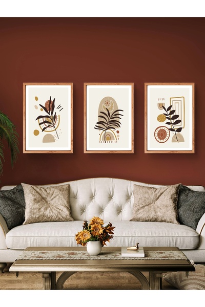 woodretro Set de pictură cu 3 tablouri cu ramă din lemn pentru decorarea pere...