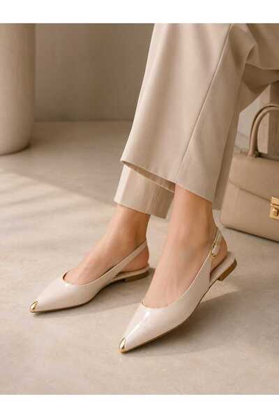 CİMİLİ SHOES Women's Black Wrinkled Patent Leather Metal Toe Detail Ballerinas
