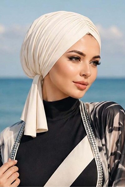 Aişe tesettür Off-White Lace-Up Drawstring Sea - Pool Cap