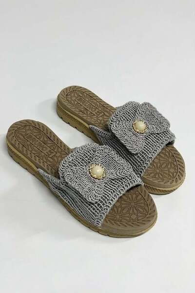 Raneel Kazançlı Alışveriş Women's Macrame Knitted Detailed Closed-Front Slipp...