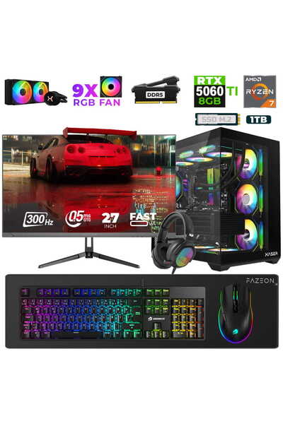 XASER Star X490 Ryzen 7 7800X3D 16GB Ram 1TB M.2 NVMe SSD 8GB RTX5060Ti 27" 3...