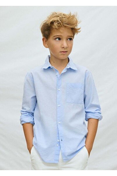 MAYORAL Boy's Long Sleeve Linen Shirt Blue