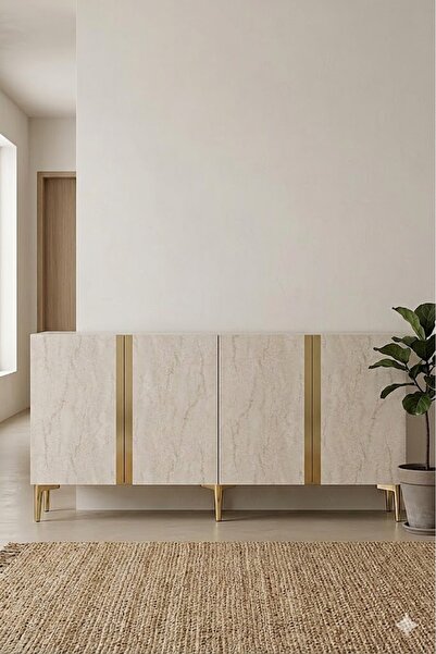 CENEYRA KA1598BTG ANKA Konsol ve Tv Sehpası Beyaz-Traverten-Gold 150cm