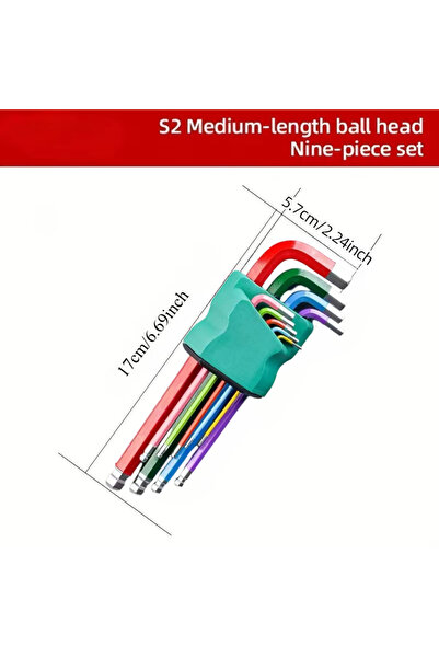 Choice1 Mid-length TINSOL 9pcs Industrial Ball End Hex Key Set Heavy Duty Col...