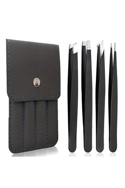 Choice 4Pcs Black 4 Pack Tweezers Set - Professional Stainless Steel Tweezers...