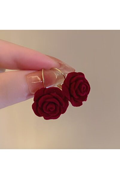 Choice Red Wine High end retro wine red rose earrings, elegant women's ear bu...
