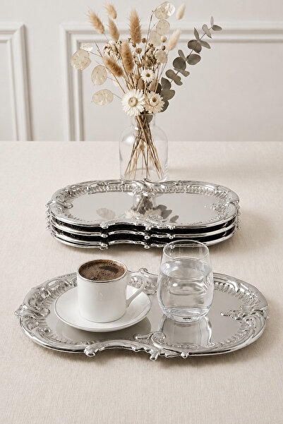 Kitchen Life 4-Piece Bulut Stainless Steel Gold Embossed Vintage Tray, Presen...