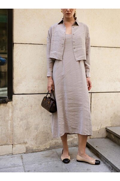Qualia Butik Women's Tencel Fabric Rope Strap Midi Dress and Shirt Set