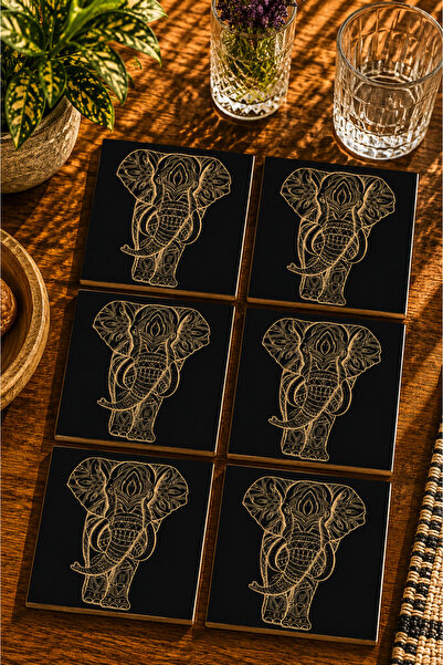 JHAAR Abstract Elephant Design Modern Set of 6 Coasters - Uv Printing Mdf - 1...