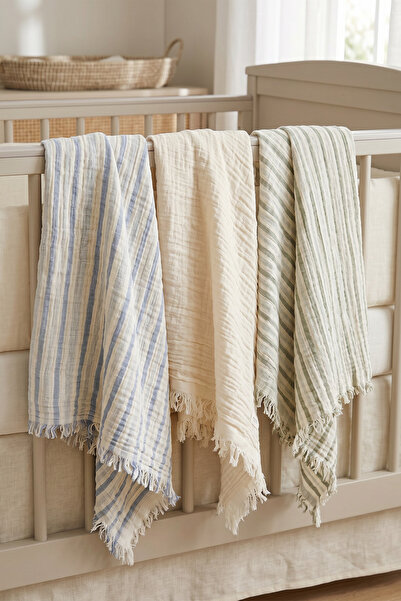 Double Layered Muslin Cover 3-Piece Set Newborn Baby Blanket 85X95 cm Baby Pique Stroller Cover King