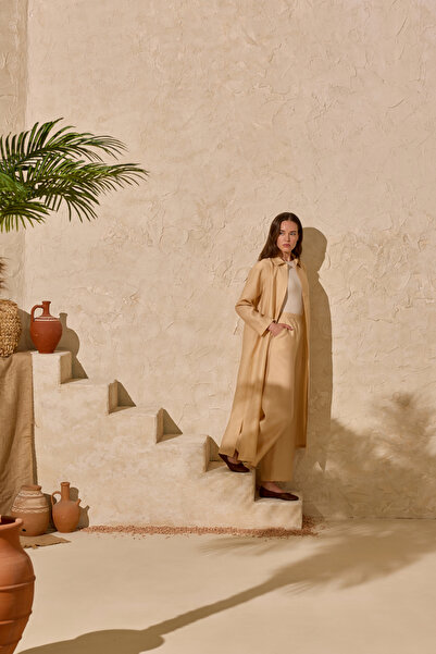 Aker Beige Elastic Linen Fabric Trousers
