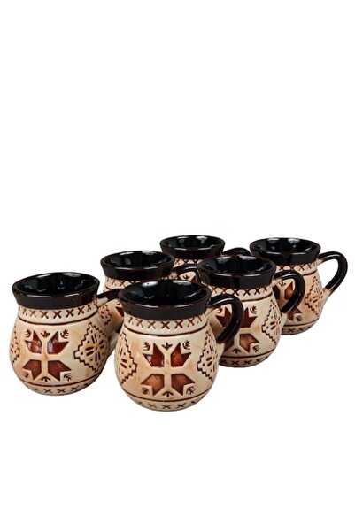 LimArt Set of 6 Ceramic Mugs with Archaic Motif, 400 ml, for Wine, Tea or Mul...