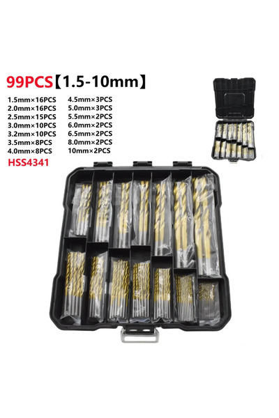 Choice1 99pcs Boxed 99pcs 1/4"-1/16" Twist Drill Set Anti-rust Wear Protectio...