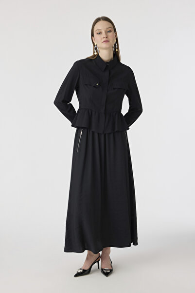 Zühre Pocket Detailed Waist Ruffled Black Suit 1840