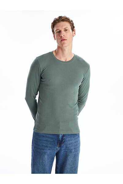 LC Waikiki Tricou bărbătesc cu mânecă lungă și guler rotund din bumbac pieptă...