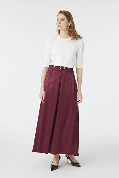 Zühre Textured Patterned Long Burgundy Skirt 0223