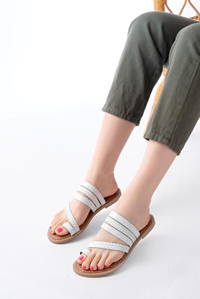 Zerenyus Zri̇n-160 Premium White Braided Orthopedic Sole Flip-Flop Genuine Le...