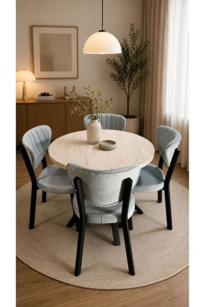 Modern Style Home Luna Doğal Ahşap Görünümlü Yemek Masası Takımı Modern Tasar...