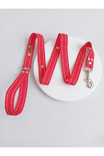 balkonda Dog Walking Leash 2.5 cm Width Striped Colored Cord Red