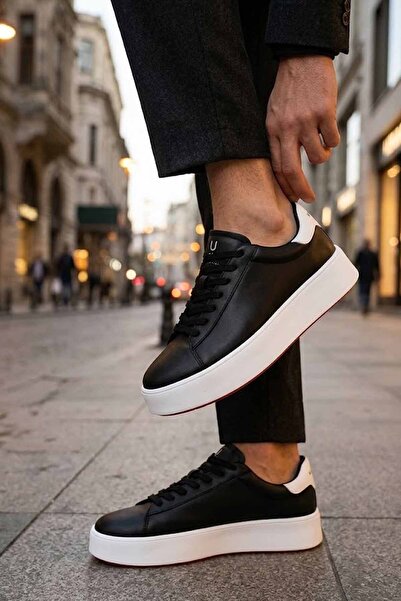 Lufian Erkek Siyah/Beyaz Hakiki Deri Sneaker - Günlük Casual Rahat Taban Spor...
