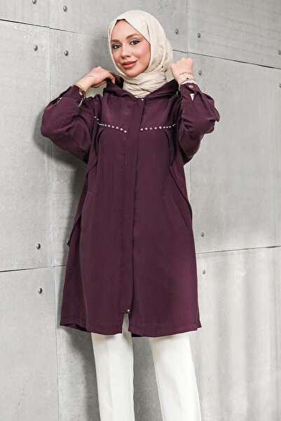 İmajButik تونيك بغطاء للرأس وسحاب خفي بلون البرقوق