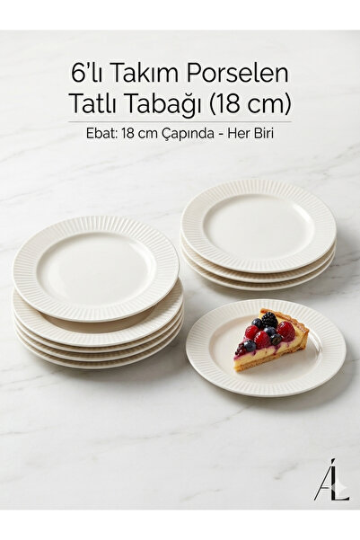 porselen Premium Çizgili Tatlı Tabağı 18 cm - Modern Sunum Tabağı