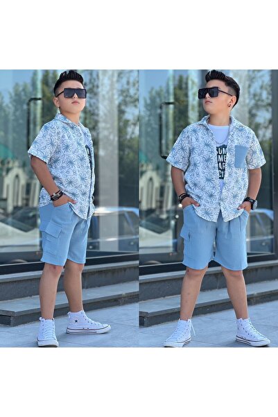 zavera for kids Boy's Muslin Summer Floral Patterned 3-Piece Set - Shorts - P...
