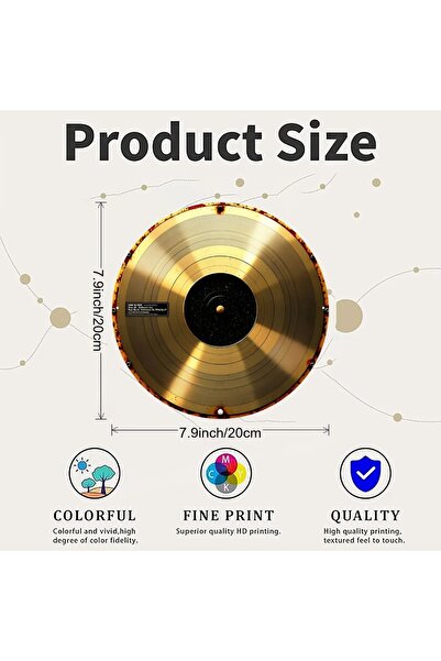 Choice TYA-1025454-20cm Vintage Gold Aluminum Record Wall Sign 8in Round Meta...